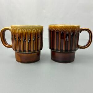 Vintage Brown Ceramic Coffee Mugs Stamped Japan Set of 2